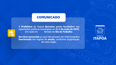 COMUNICADO OFICIAL - DIA DO TRABALHADOR